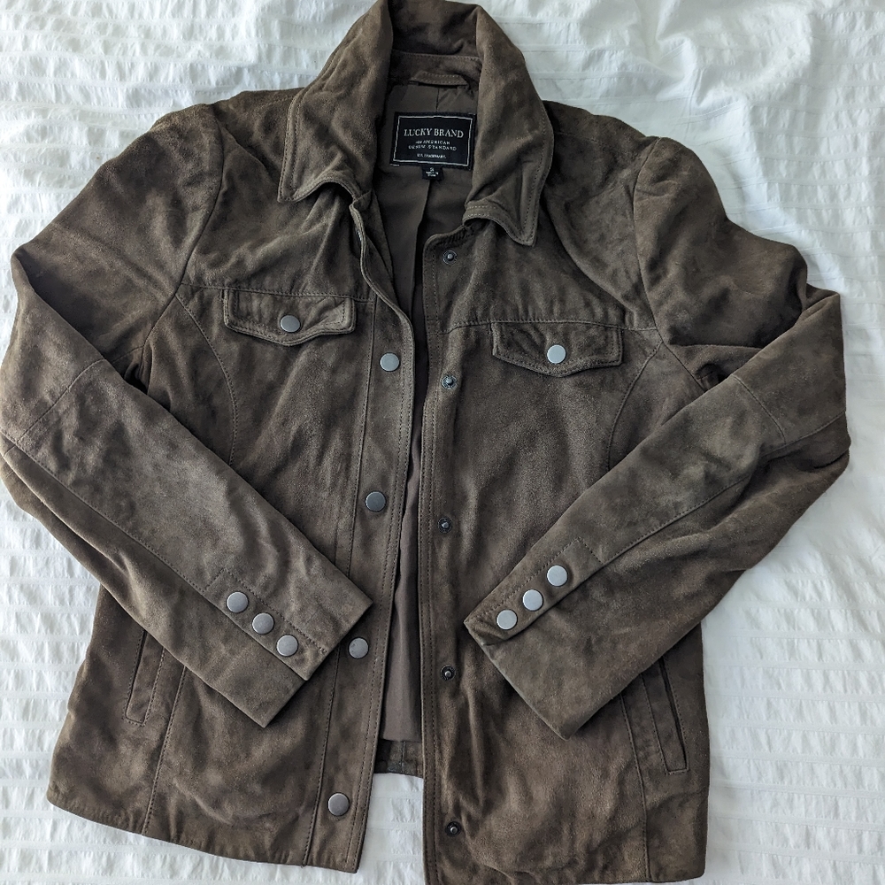Lucky Brand Suede Jacket in Taupe